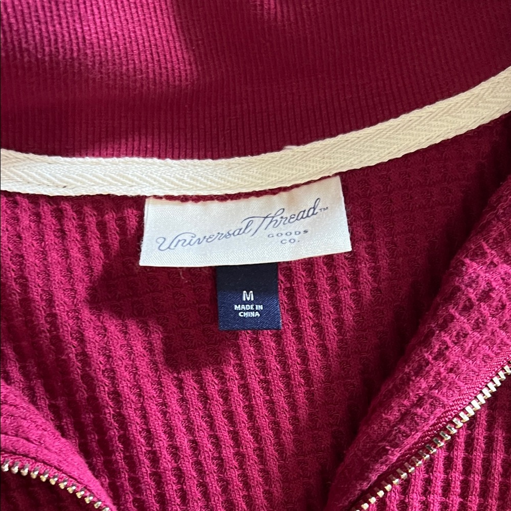 Universal Thread Women’s M Waffle Knit Maroon 1/4 Zip-Up Sweater - Picture 2 of 7